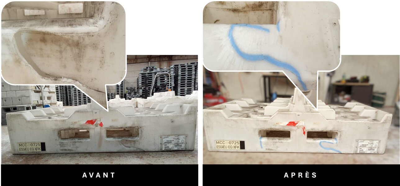 Réparation de palettes plastiques – avant / après – PLASTIC R3